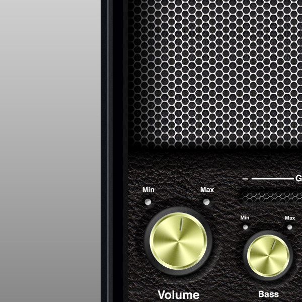 iphone UI desing gold knobs amplifier wire switches wood leather texture skeuomorphic design iphone app ui icons