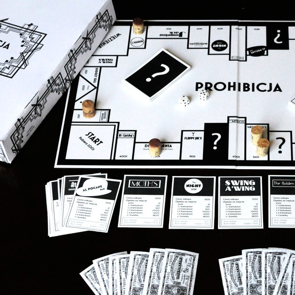 Board  game   design  laseen  aleksandra   mirocka Gra  planszowa  Monopoly  prohibicja print Monochromatic bw Fun history