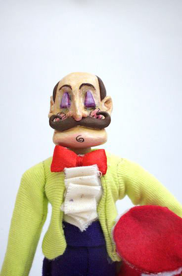 wood doll costume handmade monsieur perine paperclay acrylic ink sculped Colombian articulated stopmotion