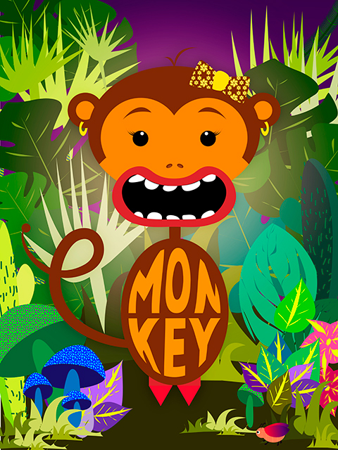 monkey animal jungle green funny bug banana pattern forest scared humor