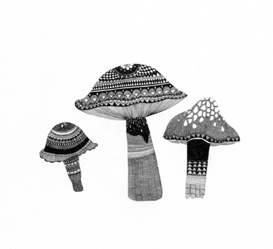 pen black and white Mono mushroom maricormaricar pattern