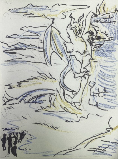 artwork Skyrim dragon warrior fire mixed media Digital Art  TRADITIONAL ART fantasy process work