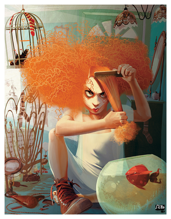 fish  hair  poem  goldfish  lady  girlsroom  mess