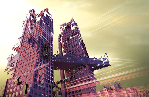 building deconstruct city blur lights band oniric visual design