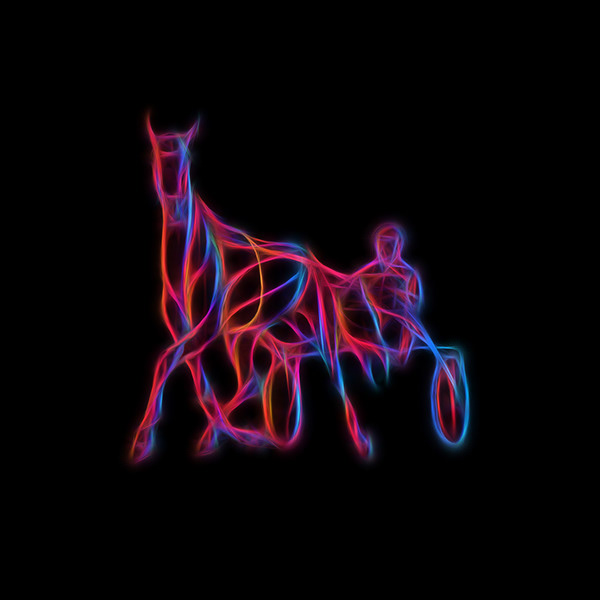 Abstract horses illustrations in neon glow trendy style
