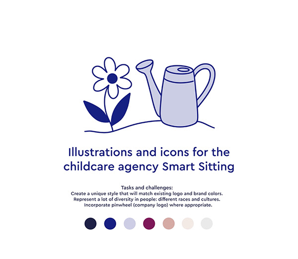 Children, parents and nannies. Childcare illustrations