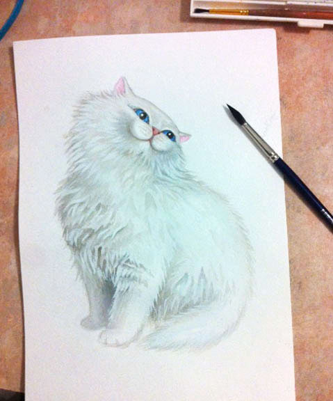 Cat animal Pet kitty pussy cat fluffy watercolor domestic cute White Nature kitten