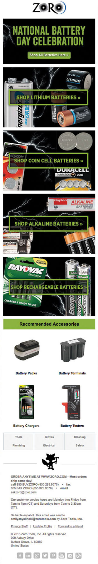 Email zoro Responsive Email Design battery batteries