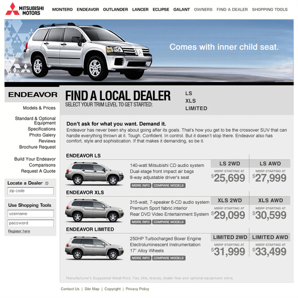 automtoive car Mitsubishi Web ads interactive motors