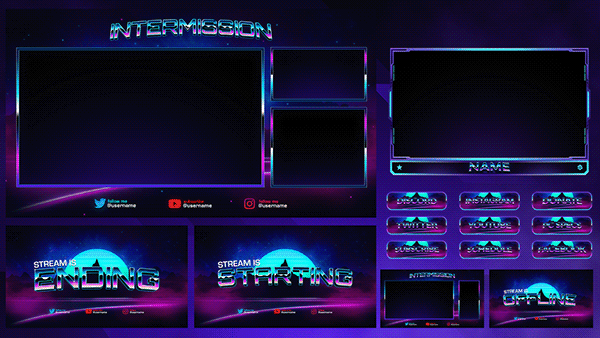 Retro Stream Overlay Pack Template Download