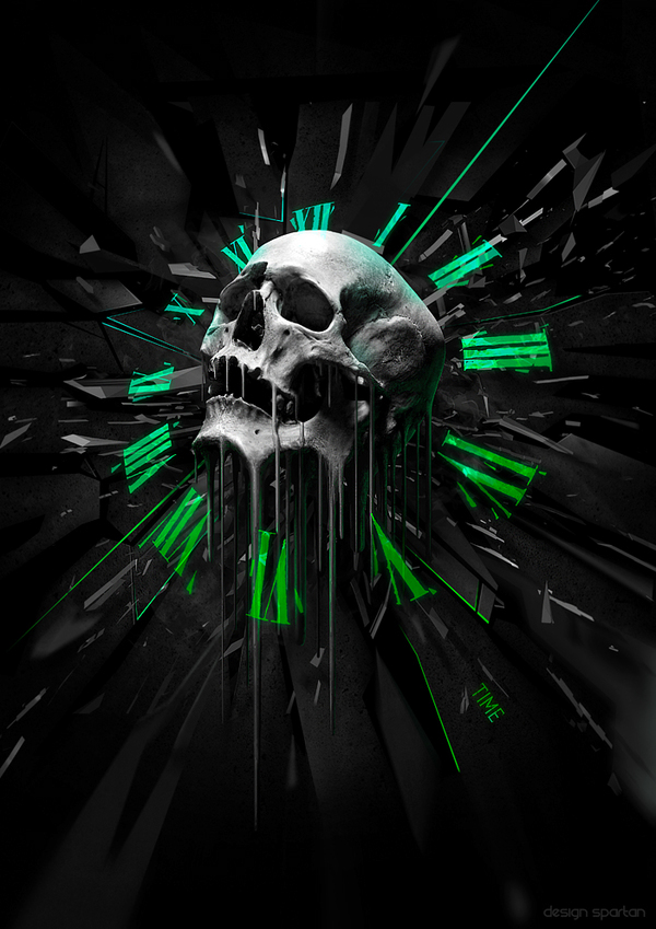 dark skull green black cyan explosion Dynamic time death