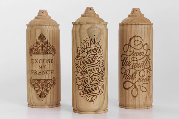 Wooden spray cans