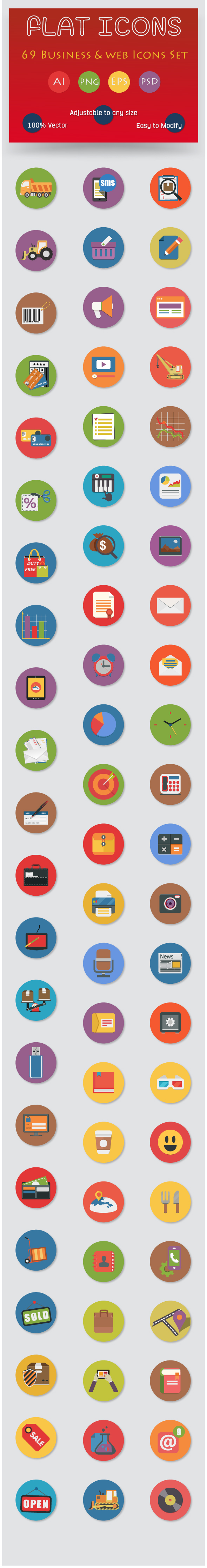 69 Flat Icons Set - Business and Web Services Icon