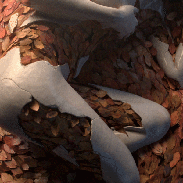 flower figures sculpture ceramic naked asleep shatter Fall leaves dry dead