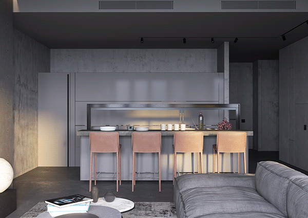 Minimalist concrete apartment in Moscow