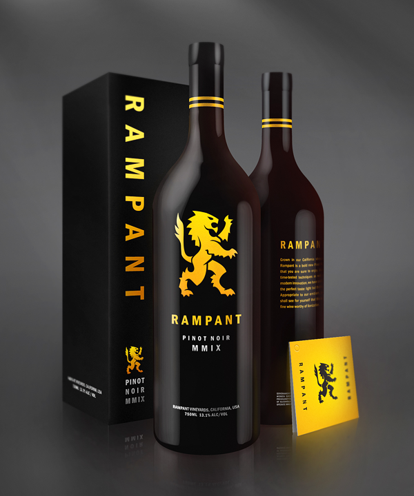 wine drinks rampant heraldry crest logo yellow black alcohol Packaging bottling Label lion sophisticated urbane experimental
