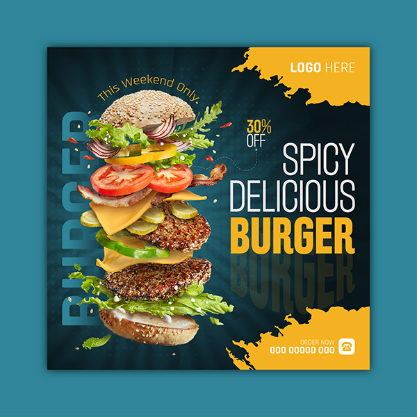 Burger Social Media Post Design Template, Food