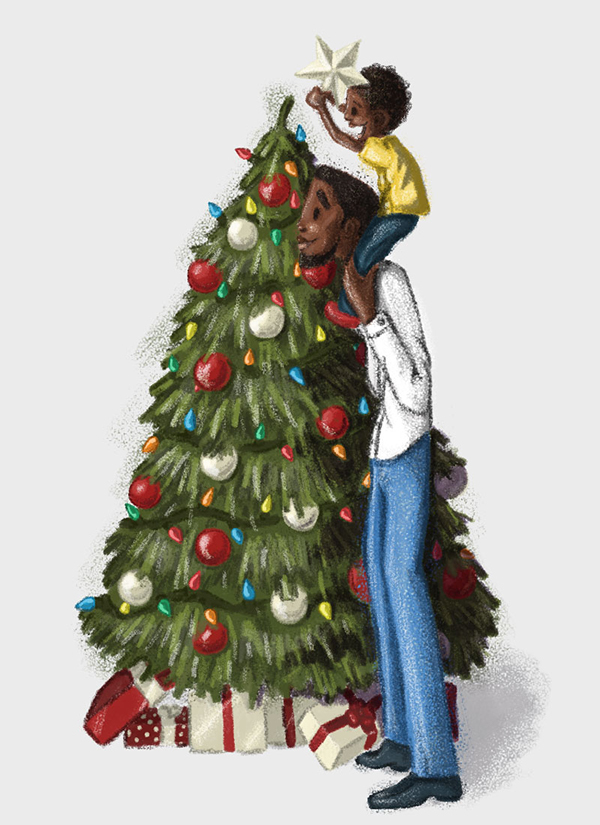 Holiday saga kids Christmas Tree  boy Love care climbing