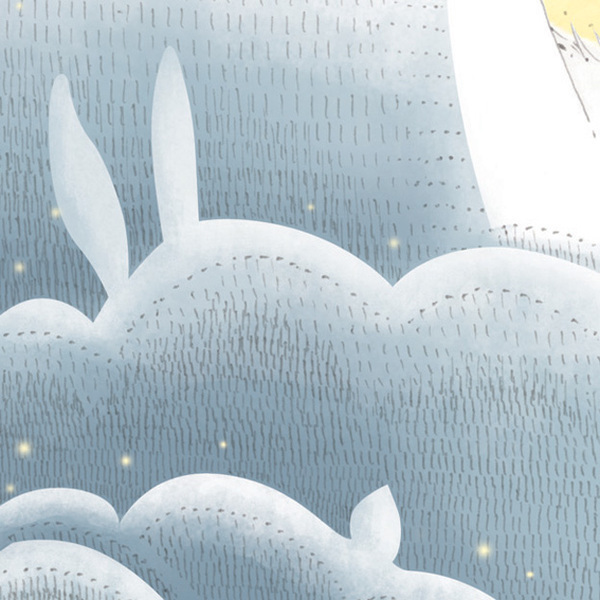 pen-drawing children story book rabbit moon night sky stars