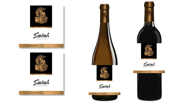 Saviah cellars wine Label bottle line art ink