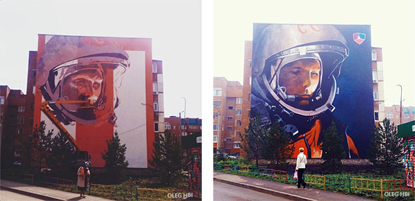huge mural wall Russia UFA yuri gagarin