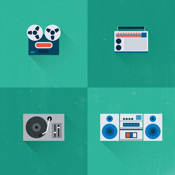 poster icons flat design vintage goodwill recycling Sustainability Electronics tech non profit environment