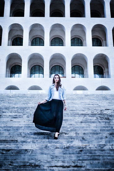 EUR styling  Rome Italy model Street girl Denim White steps monument studs