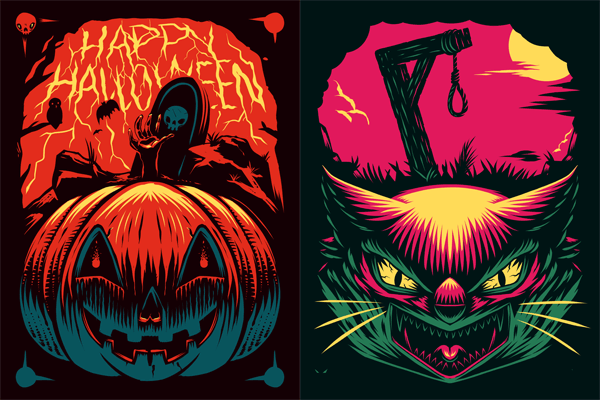 Halloween pumpkin be afraid grave Bats owl Cat grim reaper Hangman noose