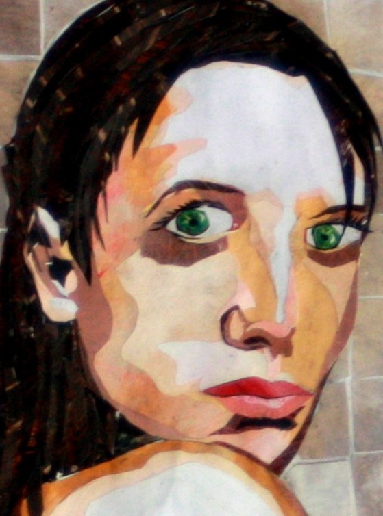 collage paper Painted bath tub portrait layered