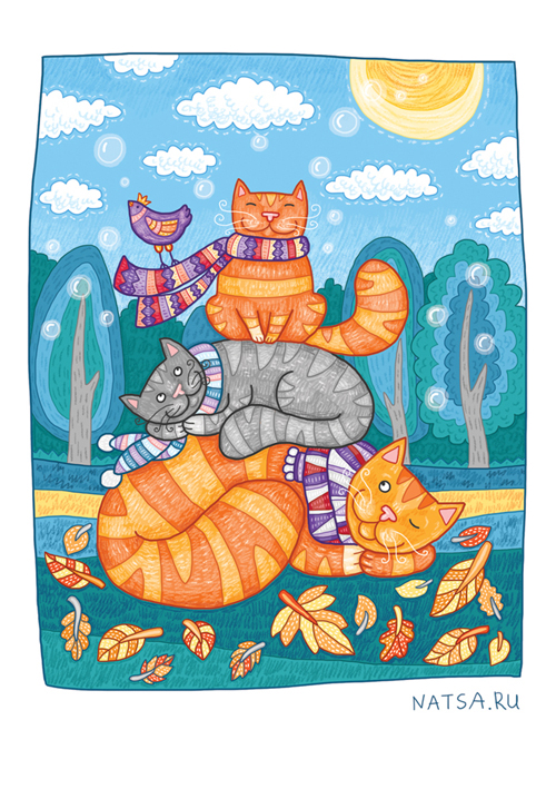 Cat girl Russia architechture pattern bird card