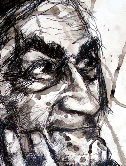 retratos fine art Antonin Artaud poeta negro noche nuit dibujos portraits