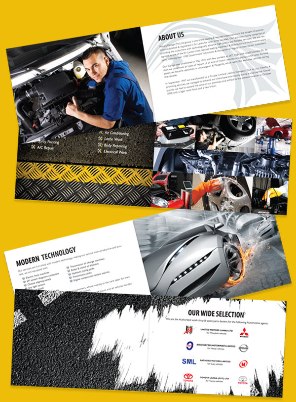 brochure design Layout Design concept print Creative Brochure Booklet Auto garage Matara MG Sri lanka