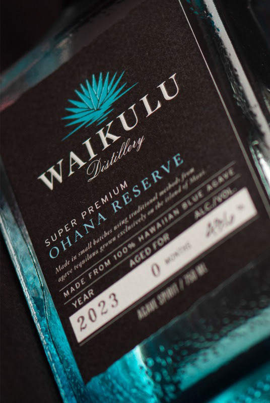 Agave Spirit black label blue foil CF Napa custom bottle custom glass HAWAII maui Waikulu Distillery