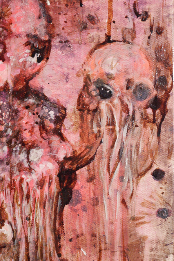 Demons dark neon pink surreal lowbrow Coffee brown dripping Splotch hoploid apophenia art red creature