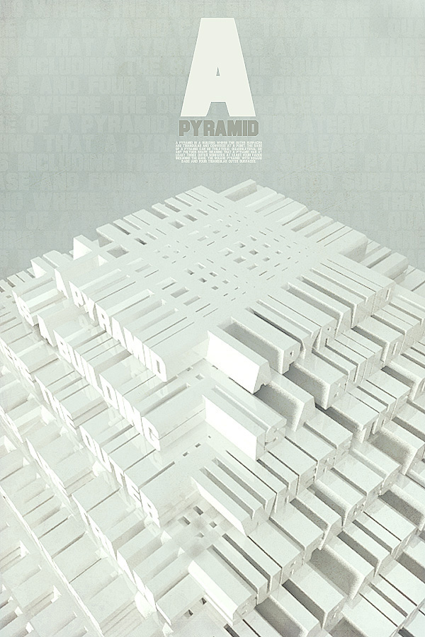 pyramid experiments. 3d font poster