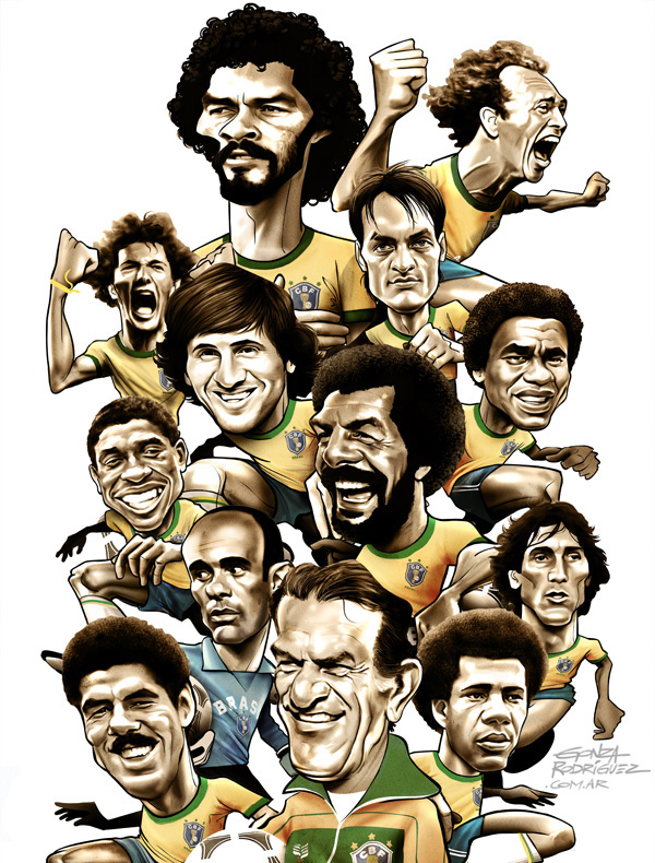 caricature   football soccer Futbol falcao Brasil '82 España '82 world cup Zico junior Socrates