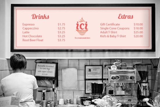 ice cream  logo identity Icon menu business card Collateral simple pink  coral Web Webdesign California stationary Signage