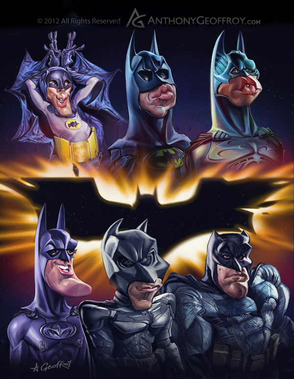 batman Tim Burton val kilmer adam west Christian Bale george clooney caricature   Bats dark knight Dc Comics