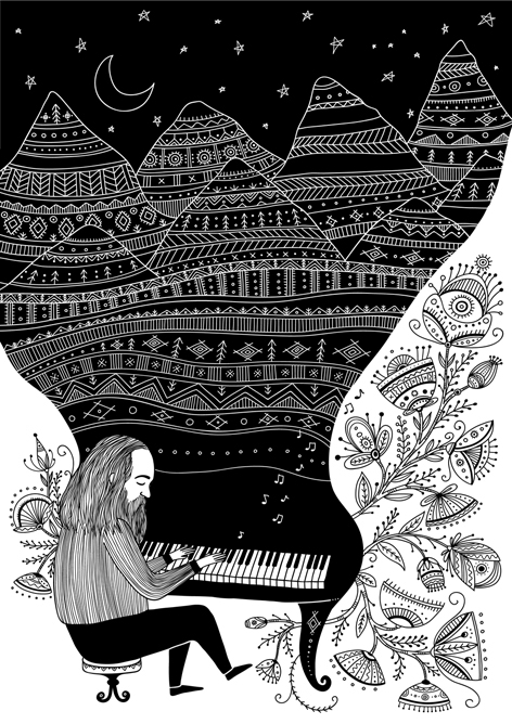 Pianist Piano musician ILLUSTRATION  mountains ornament adobe Illustrator ukrainian Flowers