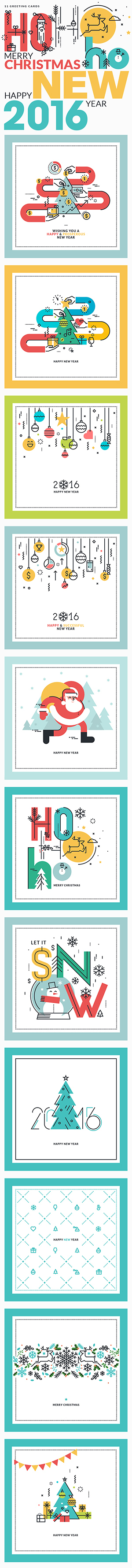 Set of Christmas and New Year's Greeting Cards