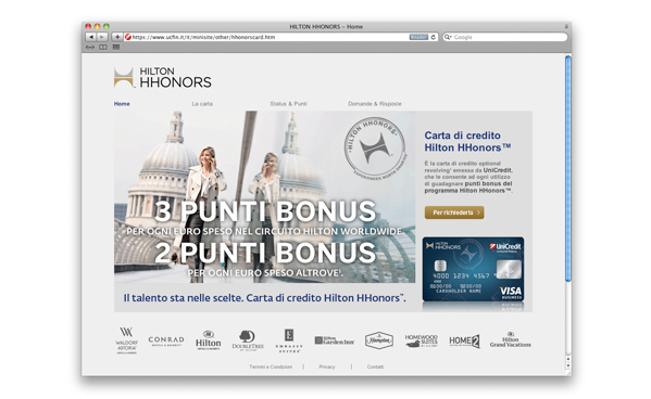 Hilton hiltonhhonors lancio cartadicredito creditcard dem minisito hotel