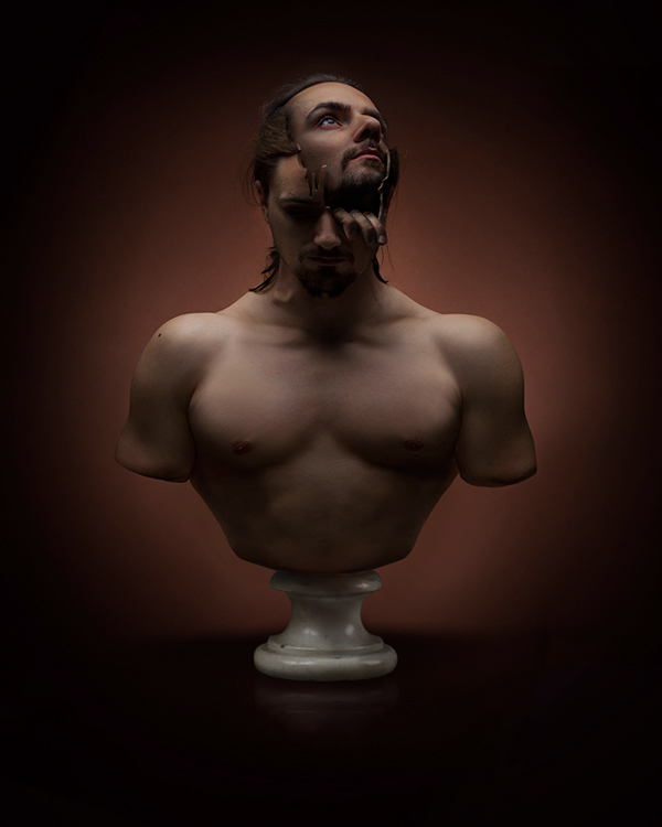 sculpture manipulation dark nude male portrait self-portrait brown Italy beauty Memory