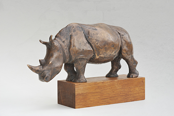 metal animal sculpture statue 3D Original art artwork metallic figure figurative statue of rhinoceros Full length Barbora Fausova