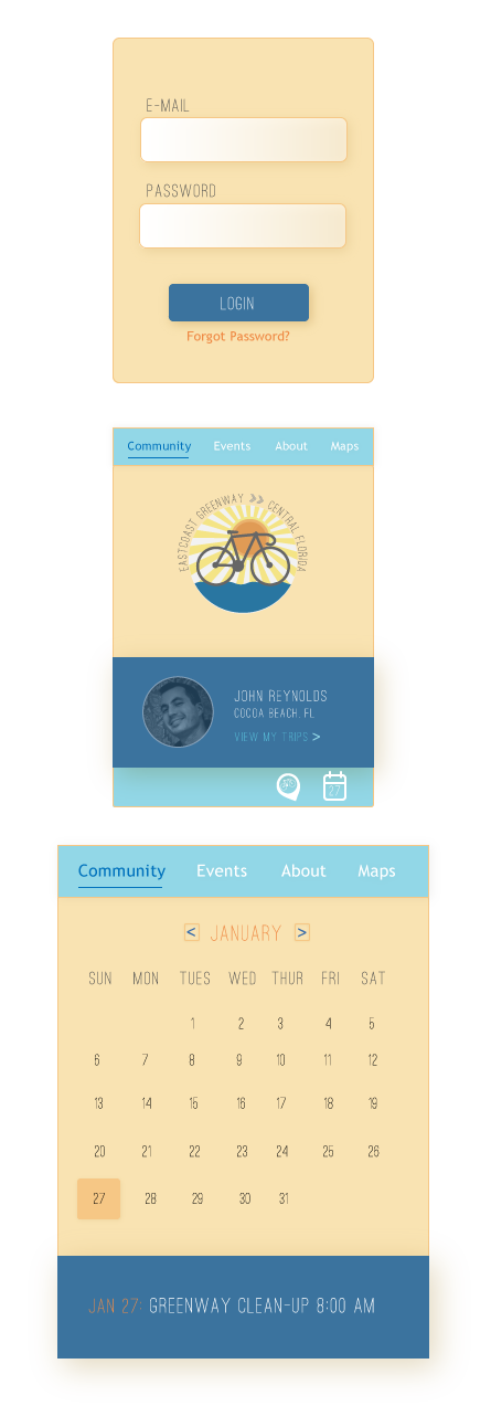 florida  bicycle  bike Greenway Marker badge banner orange user interface blue calendar