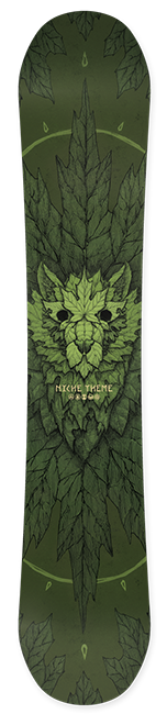 wolf Green man runes Mystic forest leaves cross hatching snowboard snowboard graphic