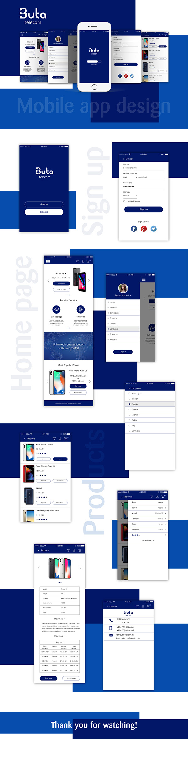 Buta telecom mobile app design