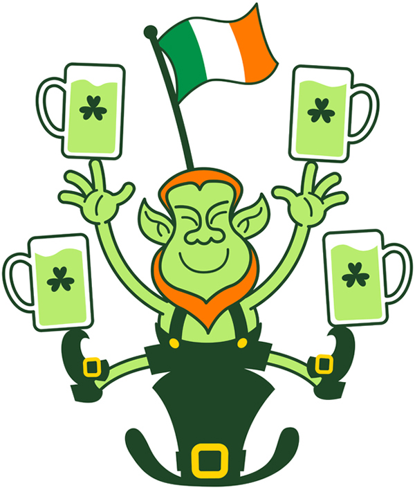 saint patrick's day Saint paddy's day leprechauns celebration having fun shamrock clovers gold pot Irish flag vector art ILLUSTRATION 