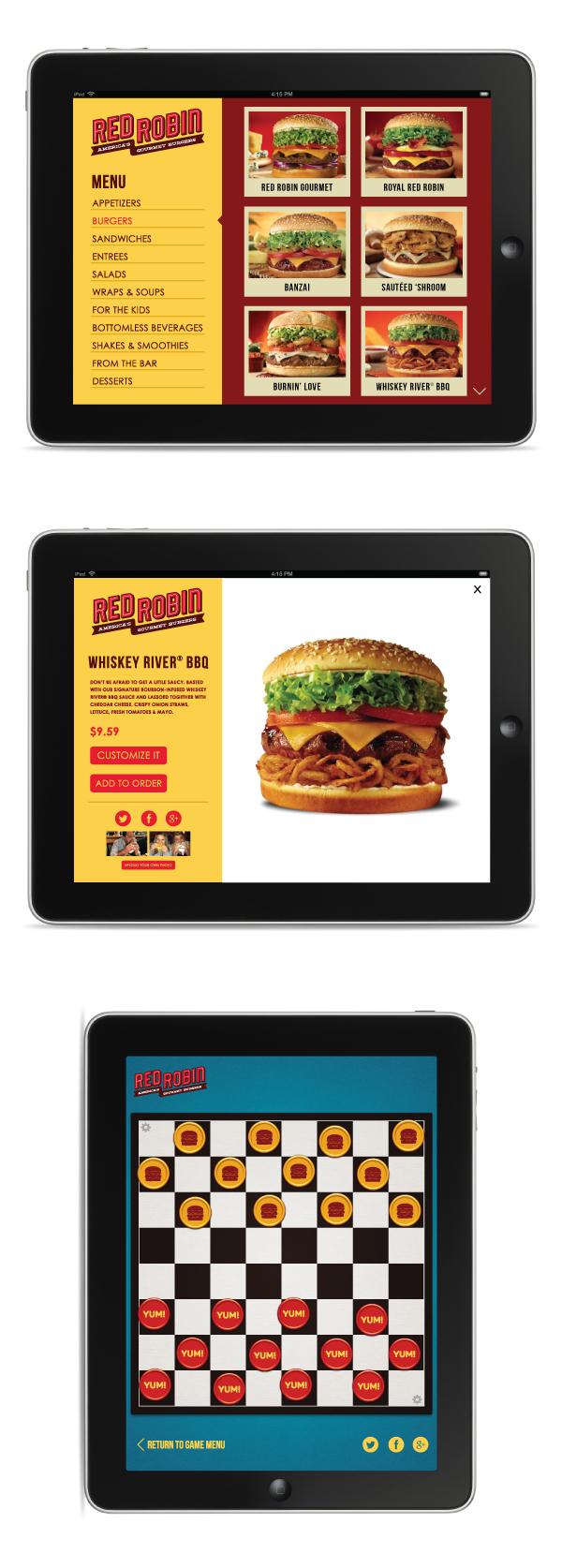 red robin restaurant iPad app to-go packaging