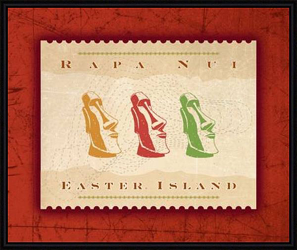 easter island Retro vintage travel poster south pacific chile Stone Heads