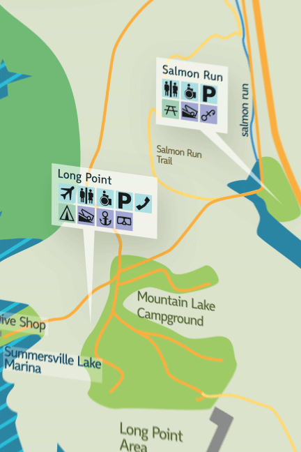 map design Summersville Lake West Virginia lake pictograms